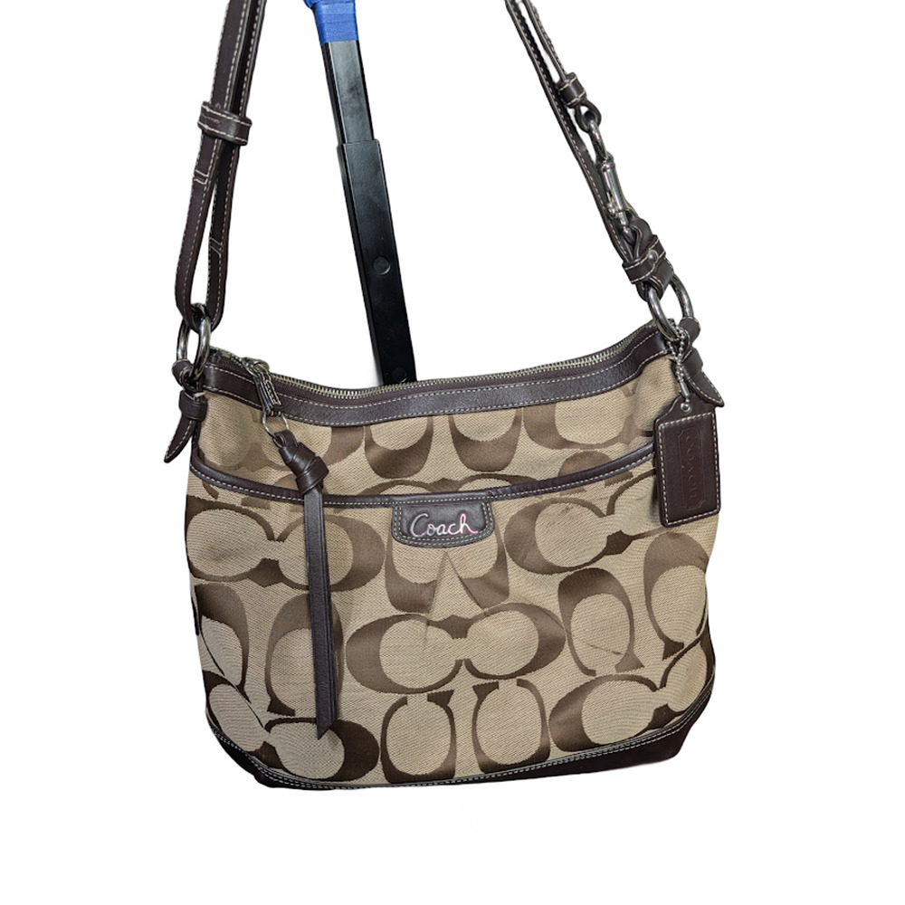 COACH Park Signature Duffel Khaki Canvas & Brown Leather